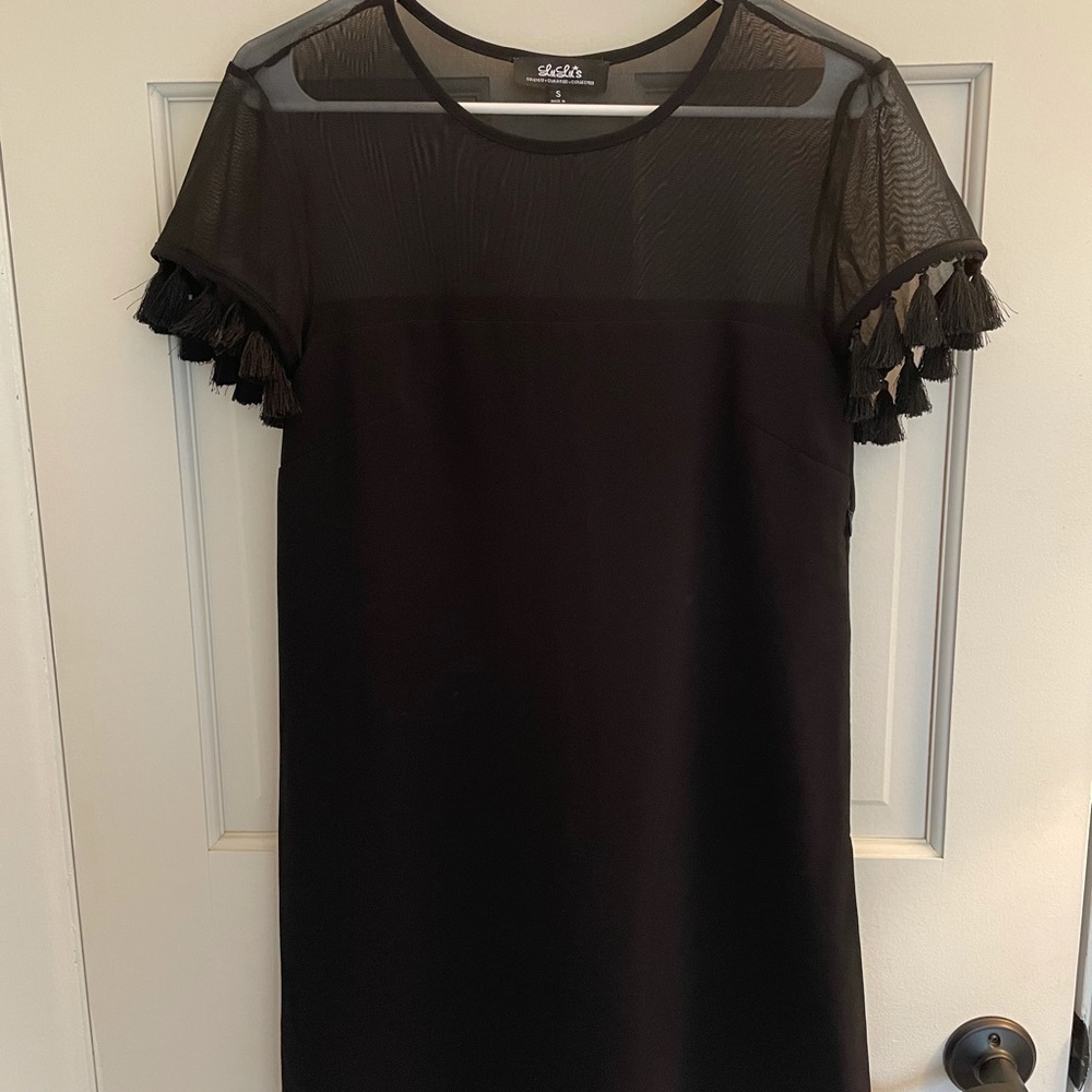 Lulu’s black mini dress with mesh top. Size Small
